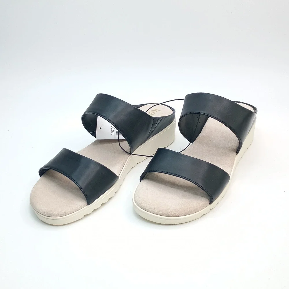 Kensie Endy Comfort Wedge Sandals Women Size 8 Black Faux Leather KS261620